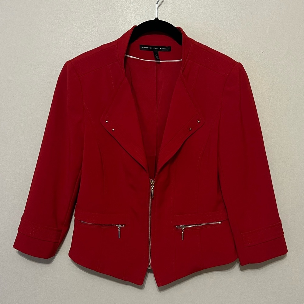 White House Black Market Red Zipper Blazer Size 4 Lightly Worn